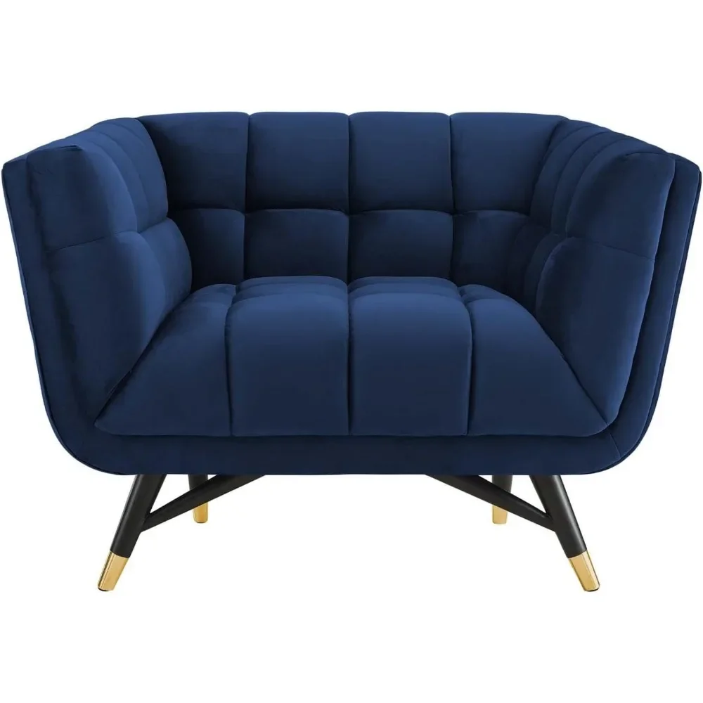 

Modway Adept Mid-Century Modern Velvet Upholstered Tufted Accent Arm Lounge Chair in Midnight Blue Accent Chair bedroom chair