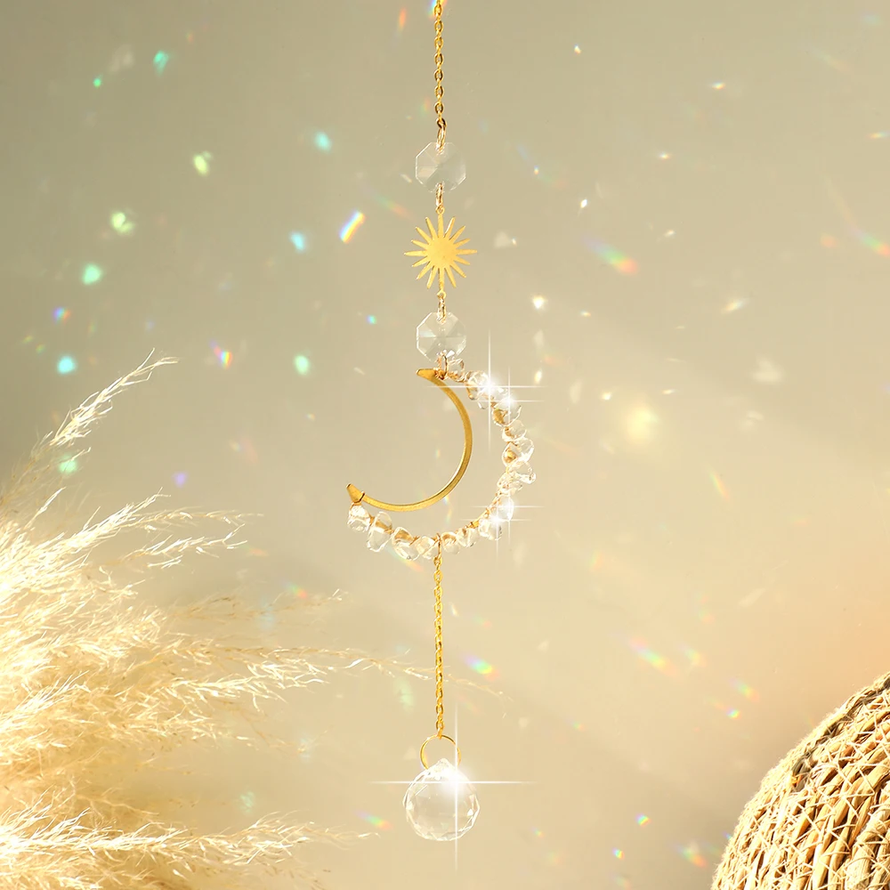 Crystal Suncatcher Glass Ball Pendant Window Hanging Sun Catcher Moon Light Catcher Wind Chime Garden Home Decor Christmas Gift