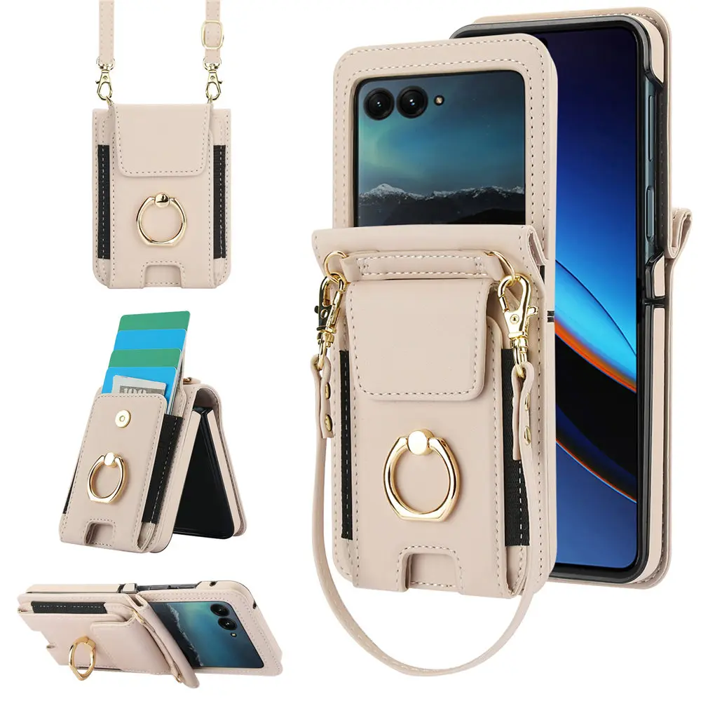 Crossbody Leather Case with Ring Holder, Bracelet, Card Slot, and Long Lanyard – Wallet Cover