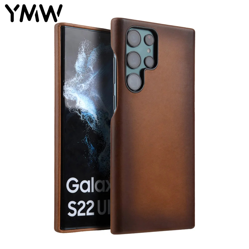 

YMW чехол ручной работы из вощеной натуральной кожи для Samsung Galaxy S22 ультра роскошный деловой Винтажный чехол из воловьей кожи