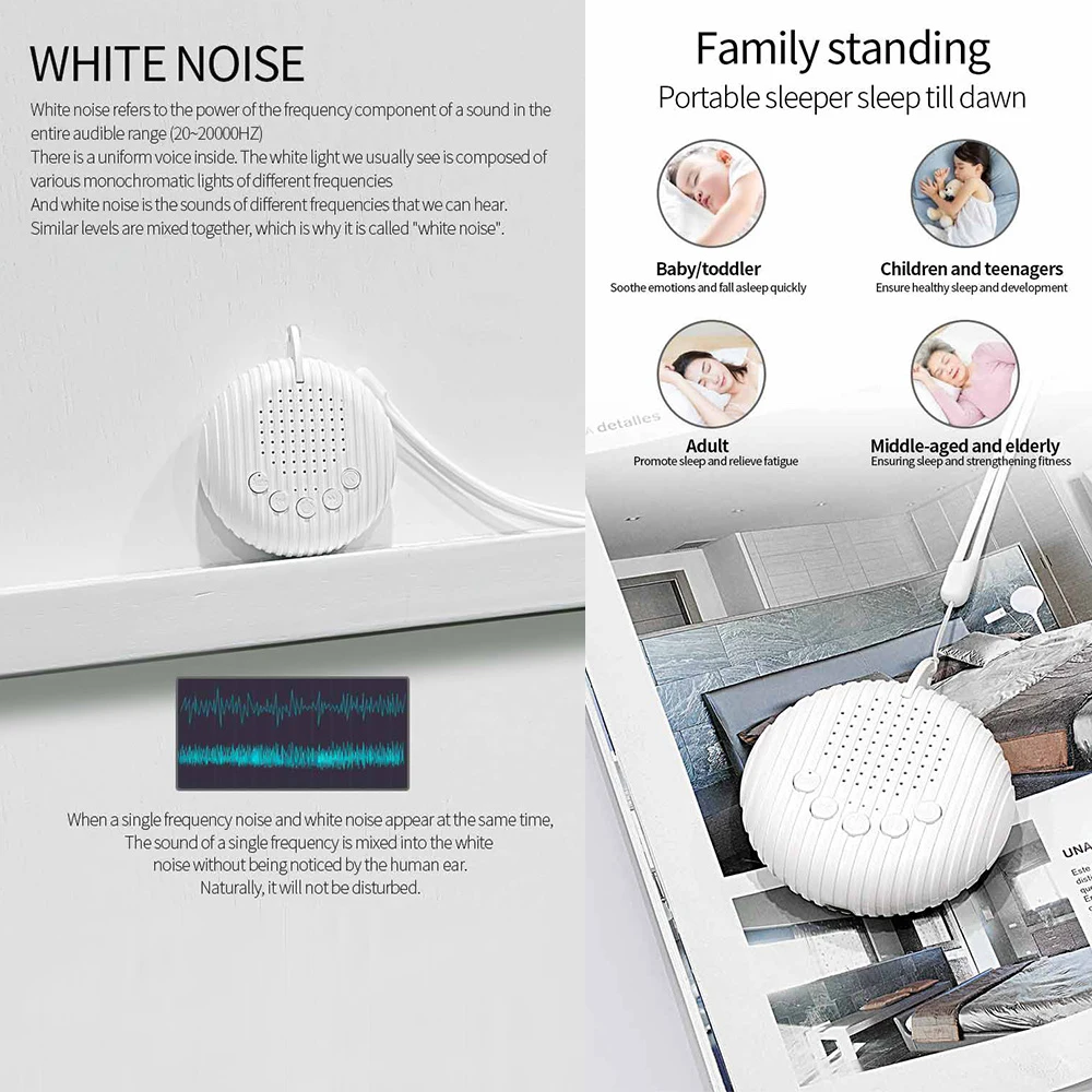 White Noise Machine 10/12 Sounds USB Rechargeable Portable Sleep Machine for Baby Adult Elder Timer Volume Sleeping & Relaxation white noise machine