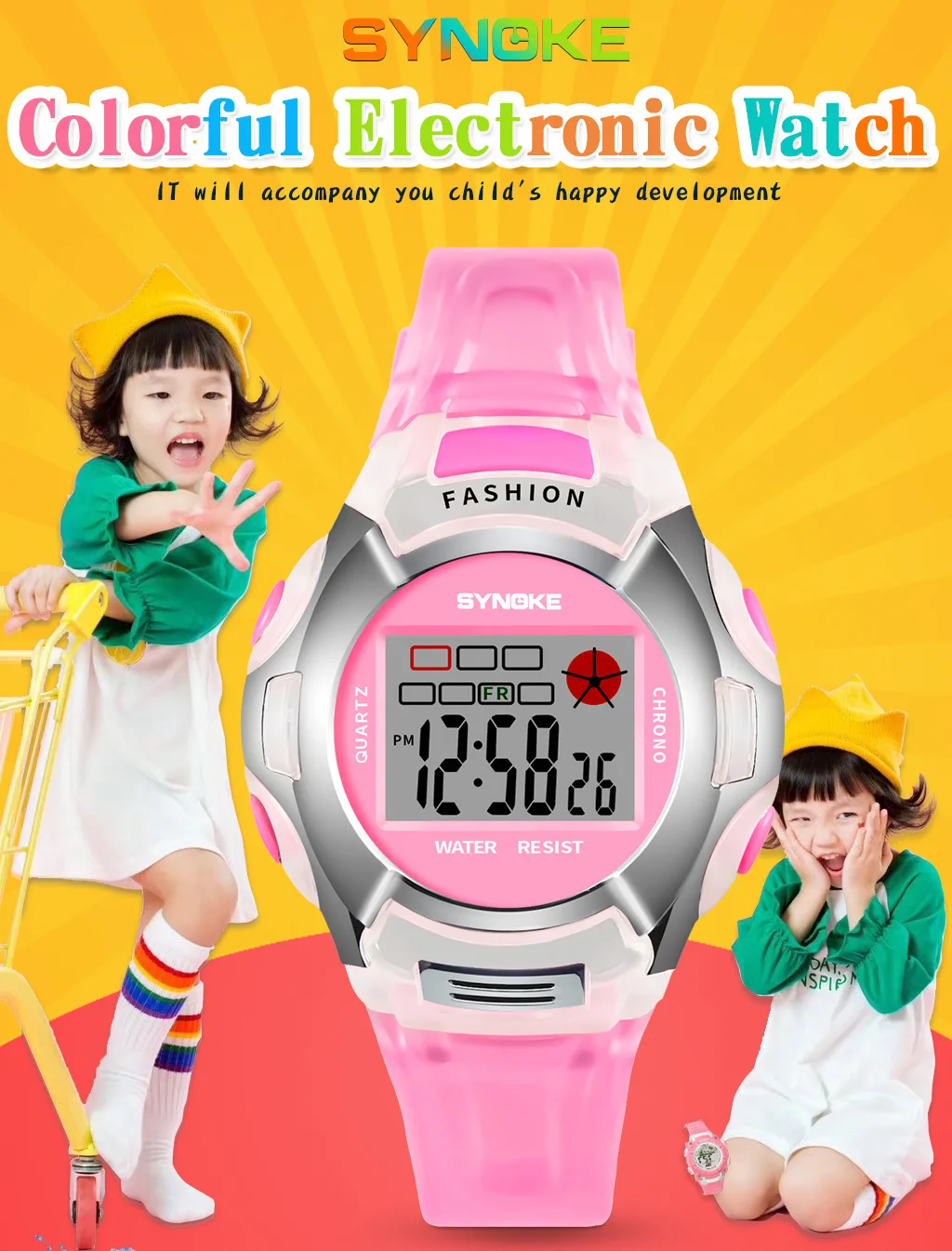 Montre Numérique Sport Pour Enfant - Garçon/Fille - Jaune - Alarme LED - Idée Cadeau