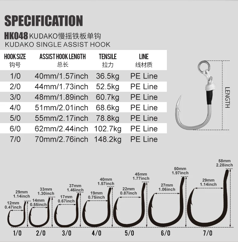 TEASER 2 teile/beutel HK048 High Carbon Stahl Langsam Einzel Haken 1/0-7/0 Meer Angelhaken Salzwasser Angeln Metall Jigging Assist Haken – Detail 3