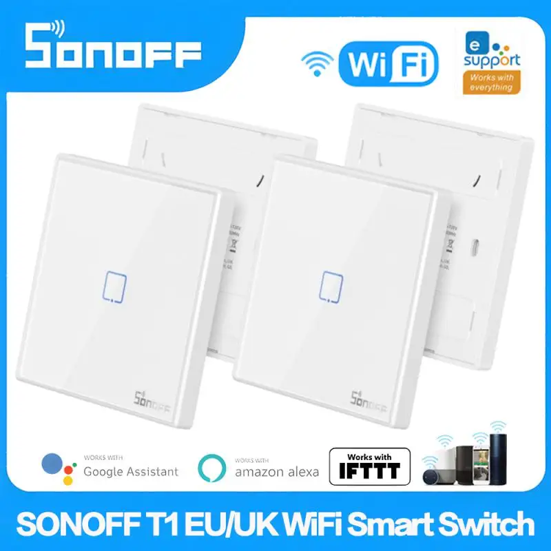 

SONOFF T1 WiFi Smart Wall Switch EU/UK 1/2/3Gang Remote Control Light Switches Via Ewelink APP Works With Alexa Google Home