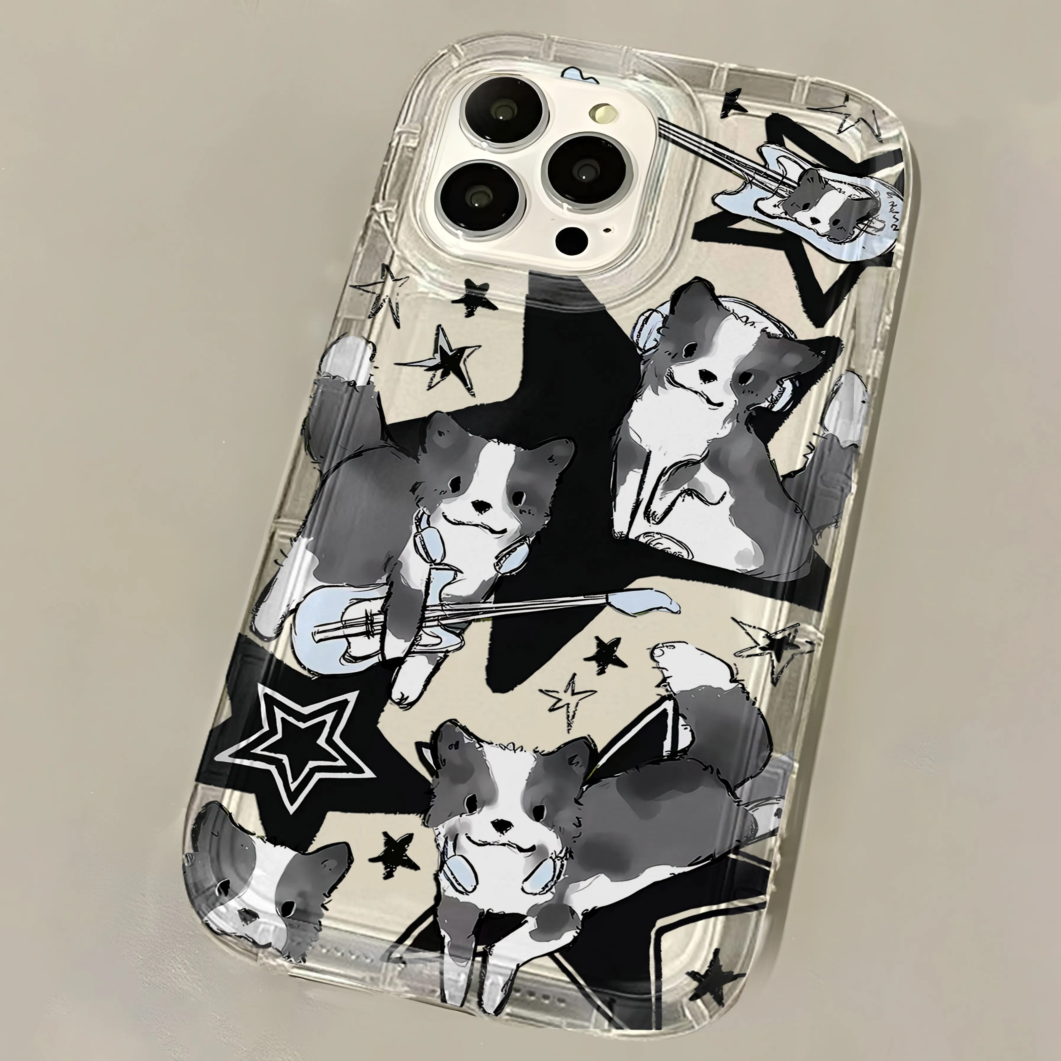 Black Guitar Music Cat Transparent Phone Case