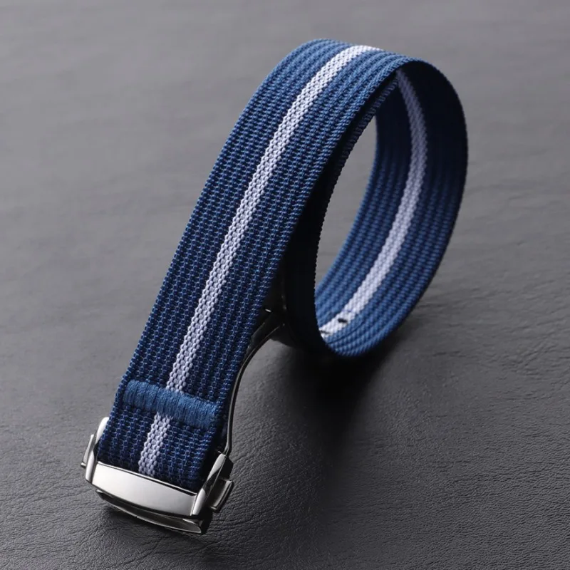 Ribbed Nylon Waterproof Watch Band with Folding Buckle - 20mm Canvas Strap for Men and Women Sports Watches