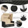 Outdoor Patio Furniture Sunbed with Retractable Canopy, PE Wicker Rattan Rectangle Sectional Sofa Set Clamshell Sectional 3