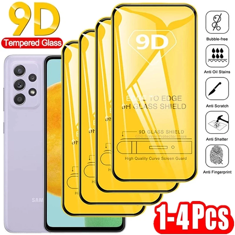 1-4Pcs 9D Screen Protectors for Samsung A53 A52 S A13 A32 A12 A50 A51 A72 A22 A71 A21S A70 A73 A54 M52 S10E S20FE Tempered Glass 1 4pcs tempered glass for samsung galaxy a51 a52 a71 a72 a31 a32 a21s a50 a70 screen protectors for samsung s21 plus s20 fe m31s