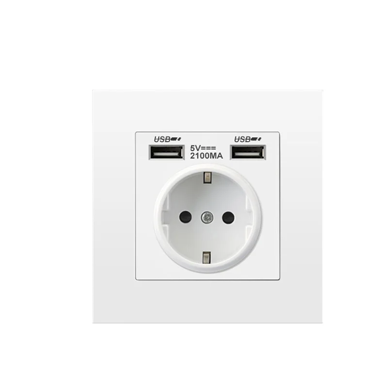 Depo Wall Type Dual USB Power Socket 2.1A Household Dedroom AC 110V-250V 16A Receptacle German EU Standard | Обустройство дома
