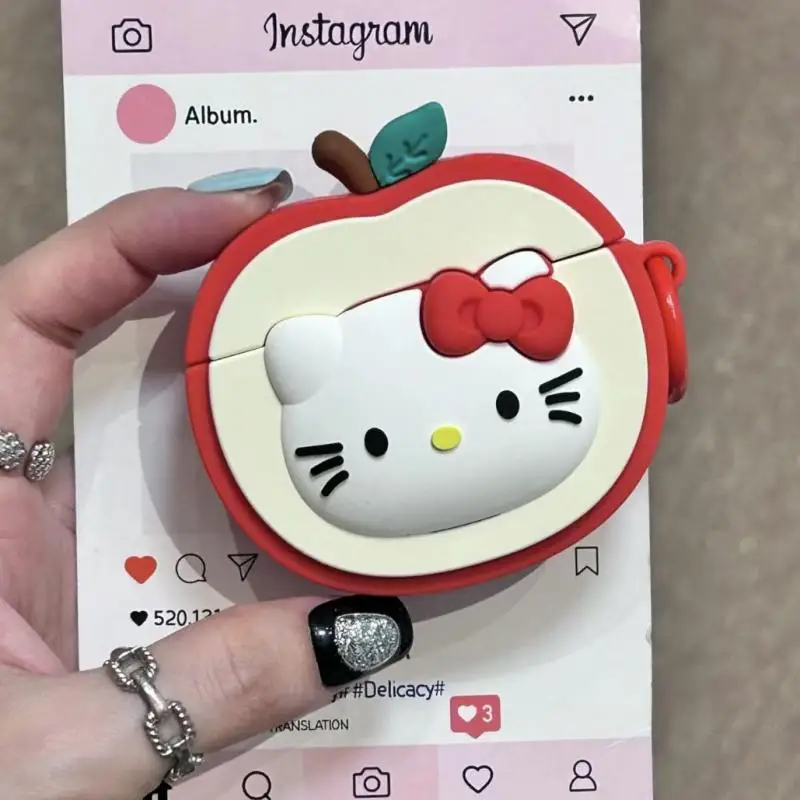 

Kawaii Sanrio наушники рандомный аниме милый Hello Kitty мультфильм модная форма яблока портативная Осенняя Предотвращение мягкая оболочка подарок для девушки