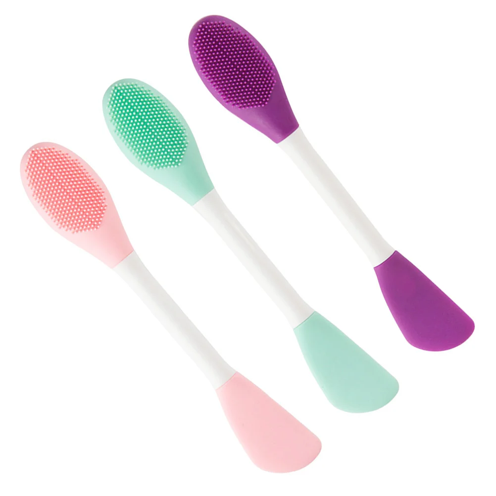 

3PCS Cleansing Brush Applicator Brush Double Handhold Silicone Cleaning System for Home Travel Skin Care Tool ( Mint Green,,