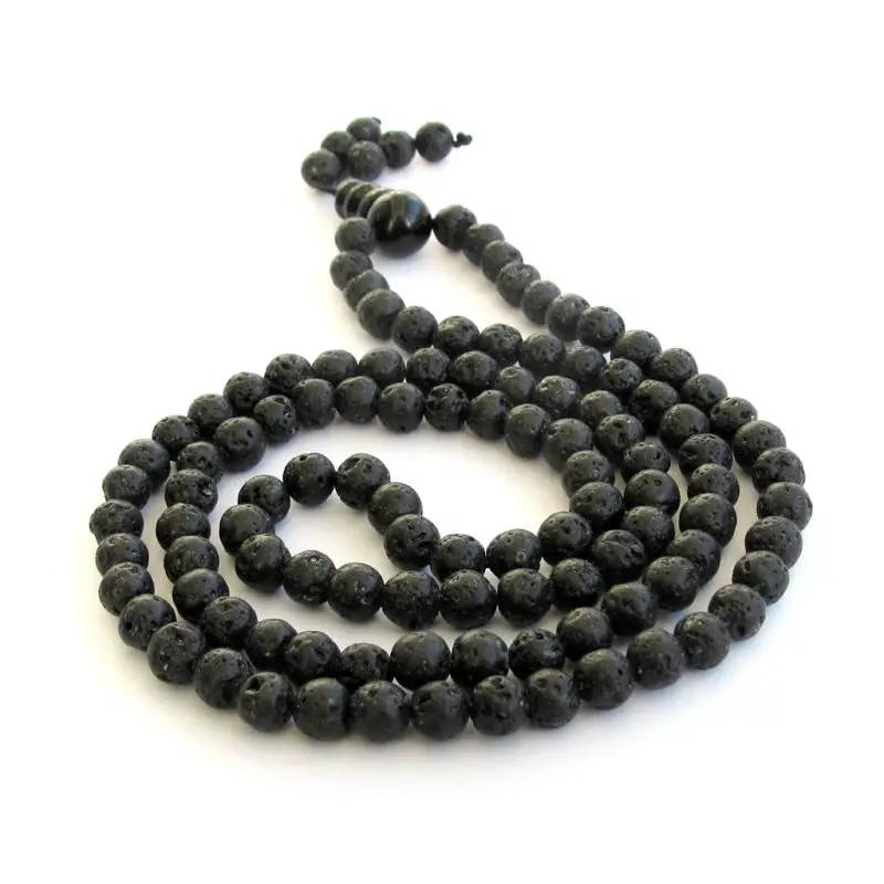 

108 Beads Necklace Volcano Stone Link Fabric Ethnic Charm Gift Jewelry Lovers 6mm Black Fashionistas Eco-friendly Adjustable