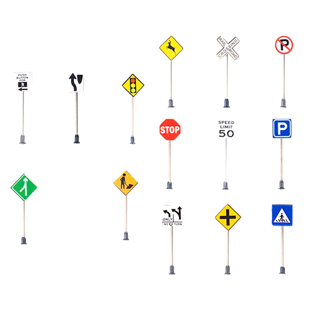 

6/14pcs Miniature Street Road Signs Traffic Signs Road Block Models Mini Construction Signs Kids Educational Toys