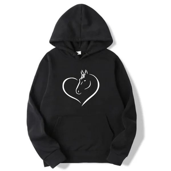 

2022 New Trending Women Horse Heart Hoodies Sweatshirts Fashion Casual Long Sleeve Hooded Pullovers Autumn Winter Tops