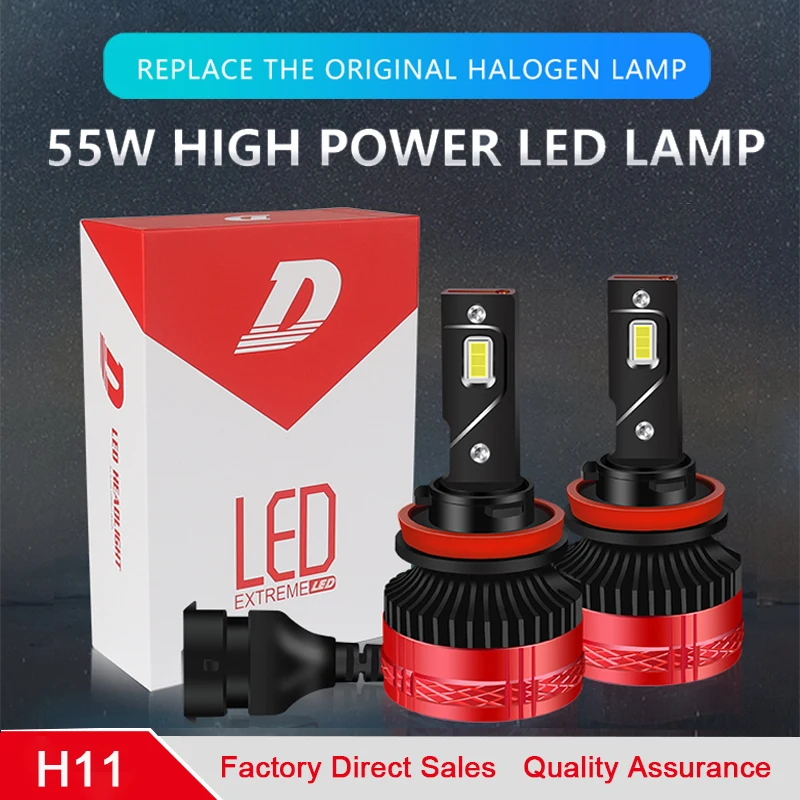 

2PCS 55W H11 LED Headlight Lamps 6800lm Auto Lights H1 H4 H7 H8 H9 9005 9006 9012 12V 6000K Car Headlamp Bulbs plug and play