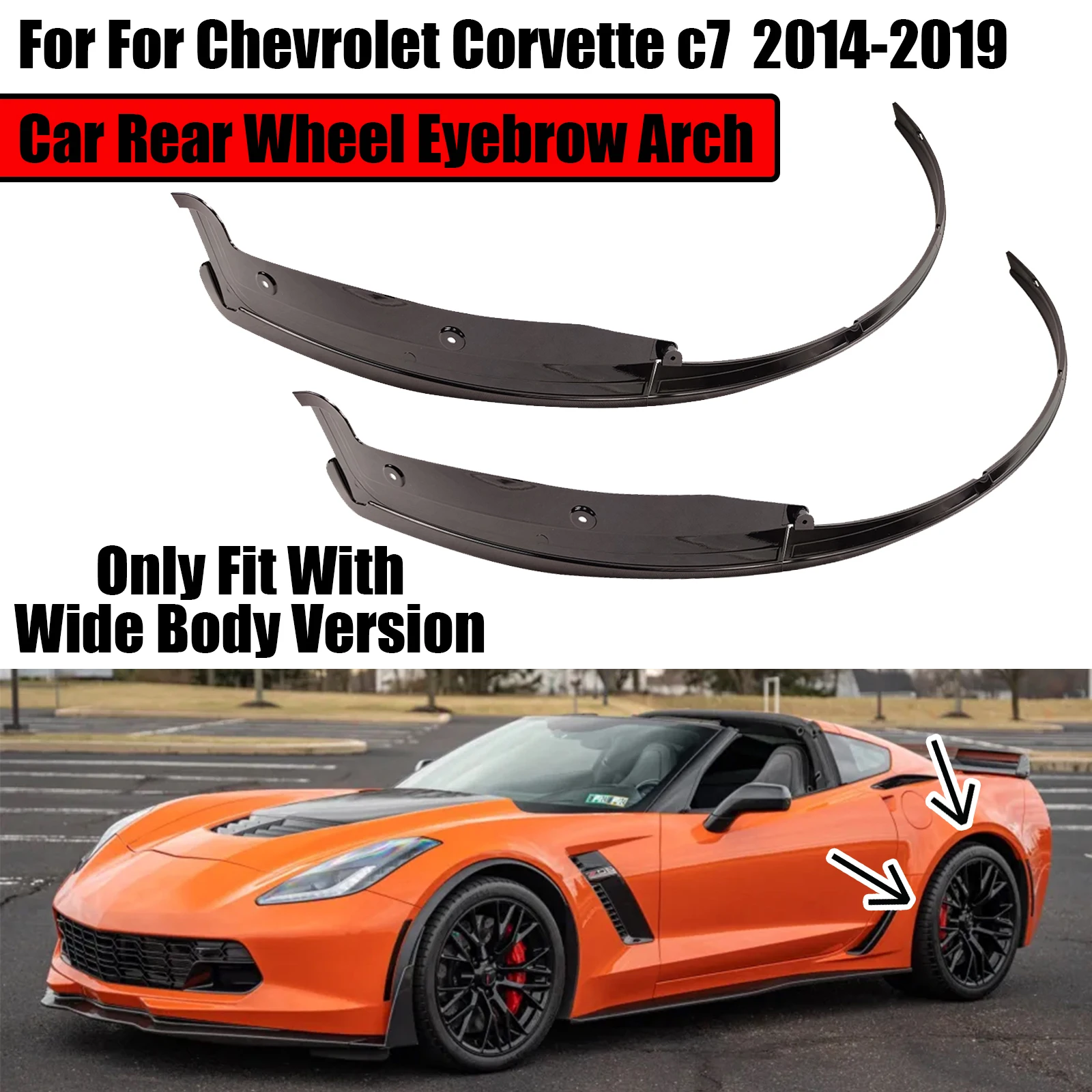 Corvette C7 Rear Wheel Trim Flares – Gloss Black XL Extended Style For Stingray/Z51 (2014-2019)