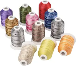 Vibrant Variegated Polyester Embroidery Thread Set - 12 Colors, 1100 Yards Each (Set 3)