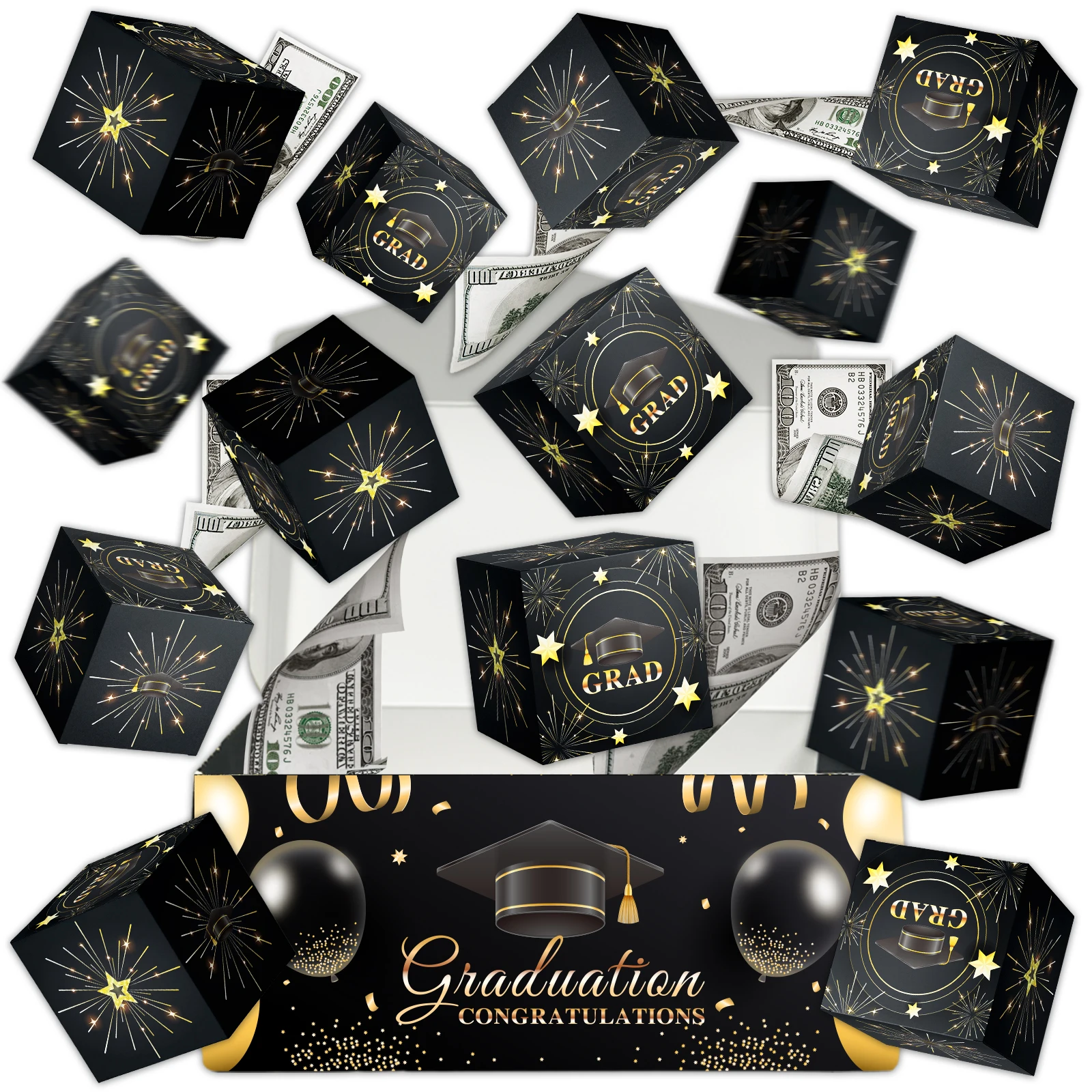 16pcs grad surprise exploding money gift box black glod bouncing box