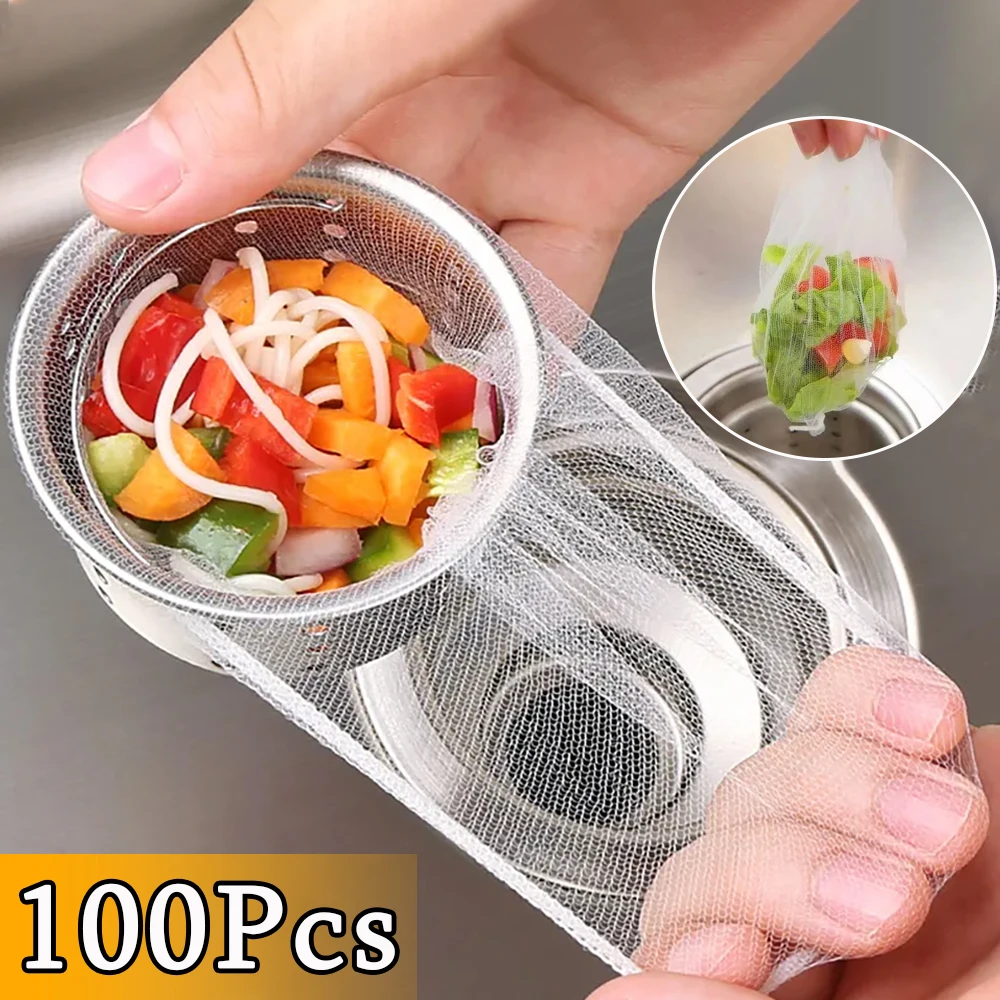 100/30Pcs Disposable Sink Filter Mesh Bags Anti-blocking Sewer Drains Filter Mesh Garbage Bag Strainers Net Kitchen Accessories gadget kitchen drains net undermount hole leftovers filter kitchen strainers net bathroom cocina accesorio kitchen accessories