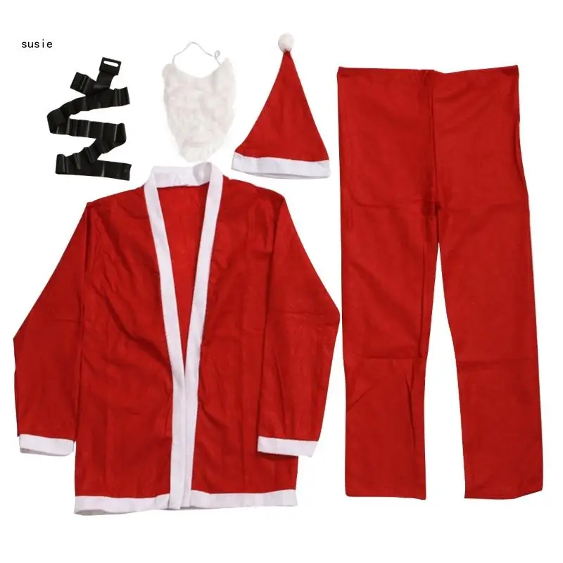 

X7YA Christmas Santa Costume Set Santa Cosplay Beard Dress Up Cosplay Santa Clauss Favor Carnivals Performance