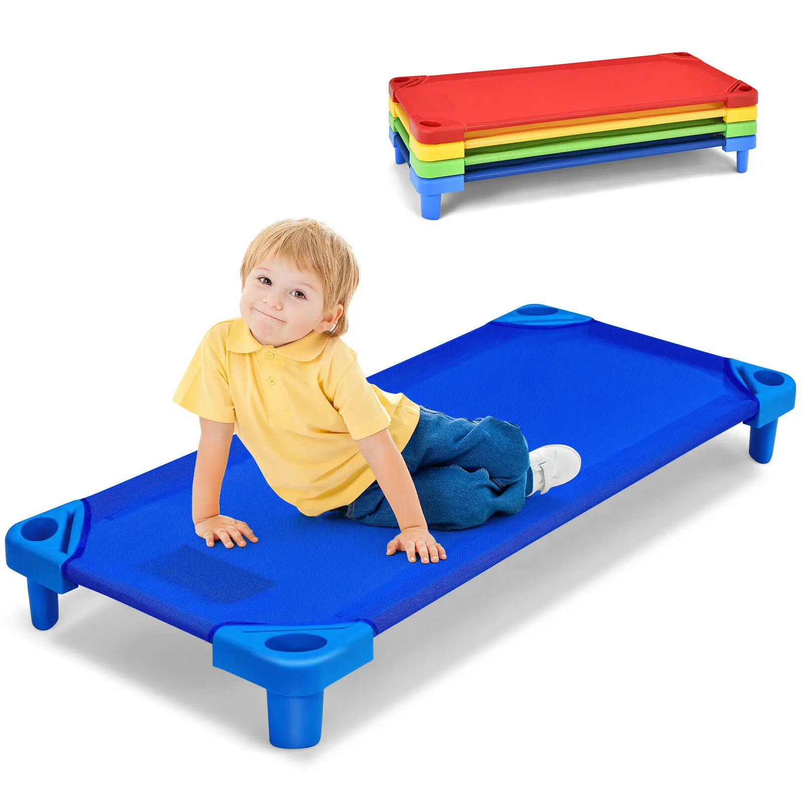 

Babyjoy Pack of 4 Kids Stackable Naptime Cot 51"Lx23"W Daycare Rest Mat Colorful