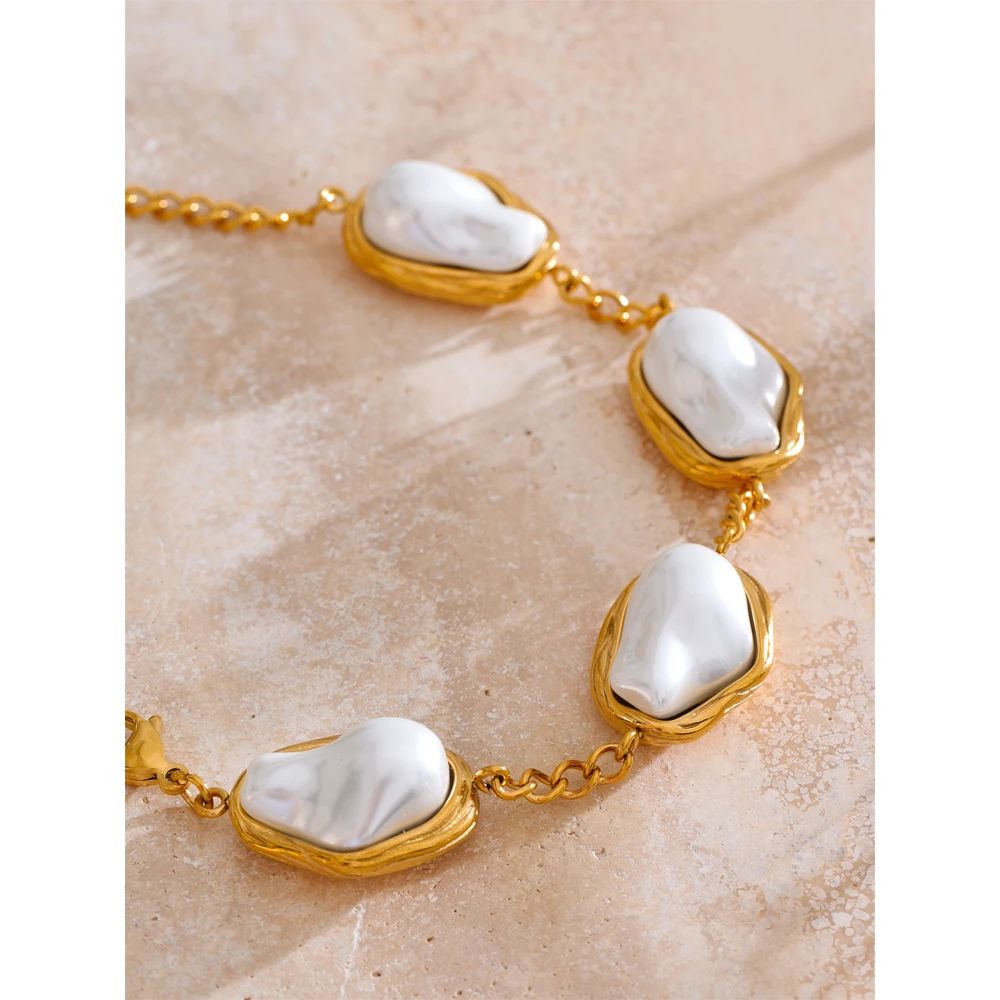 Yhpup Popular Baroque Simulated Pearls Geometric Chain