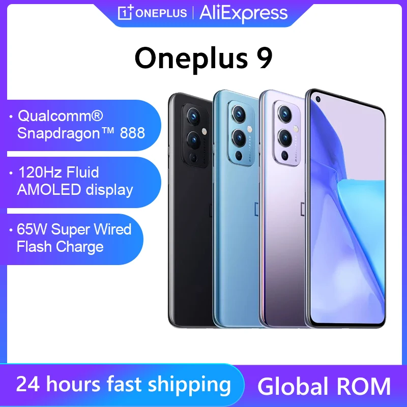 

Global Rom OnePlus 9 5G Snapdragon 888 8GB 128GB Smartphone 6.55‘’ 120Hz Fluid AMOLED 4500mAh Battery 48MP Camera Mobile Phones