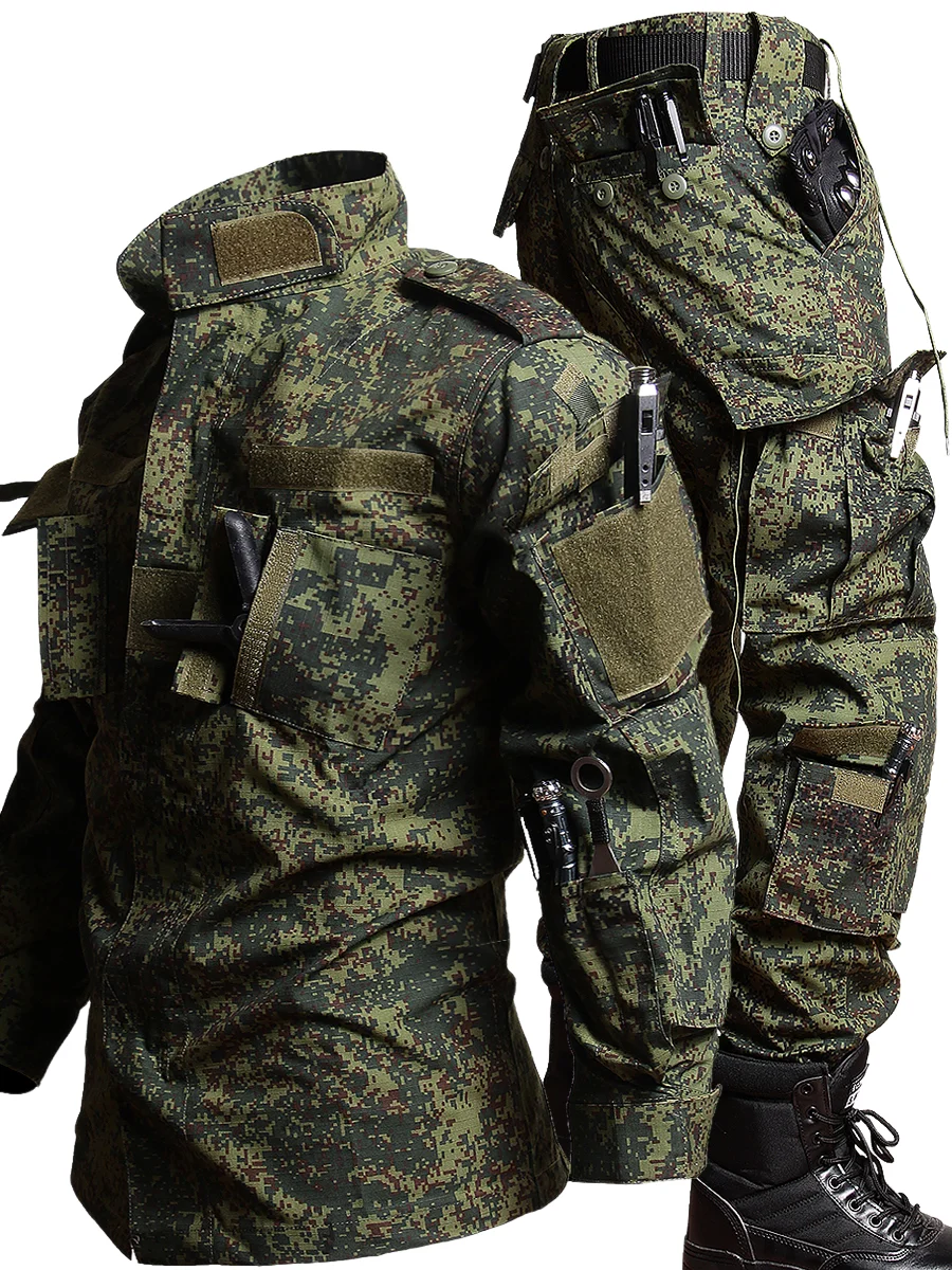 High-End Camouflage Overalls Set Male Russian Little Green Man Wear-Resistant Tooling Tactical Spring and Autumn