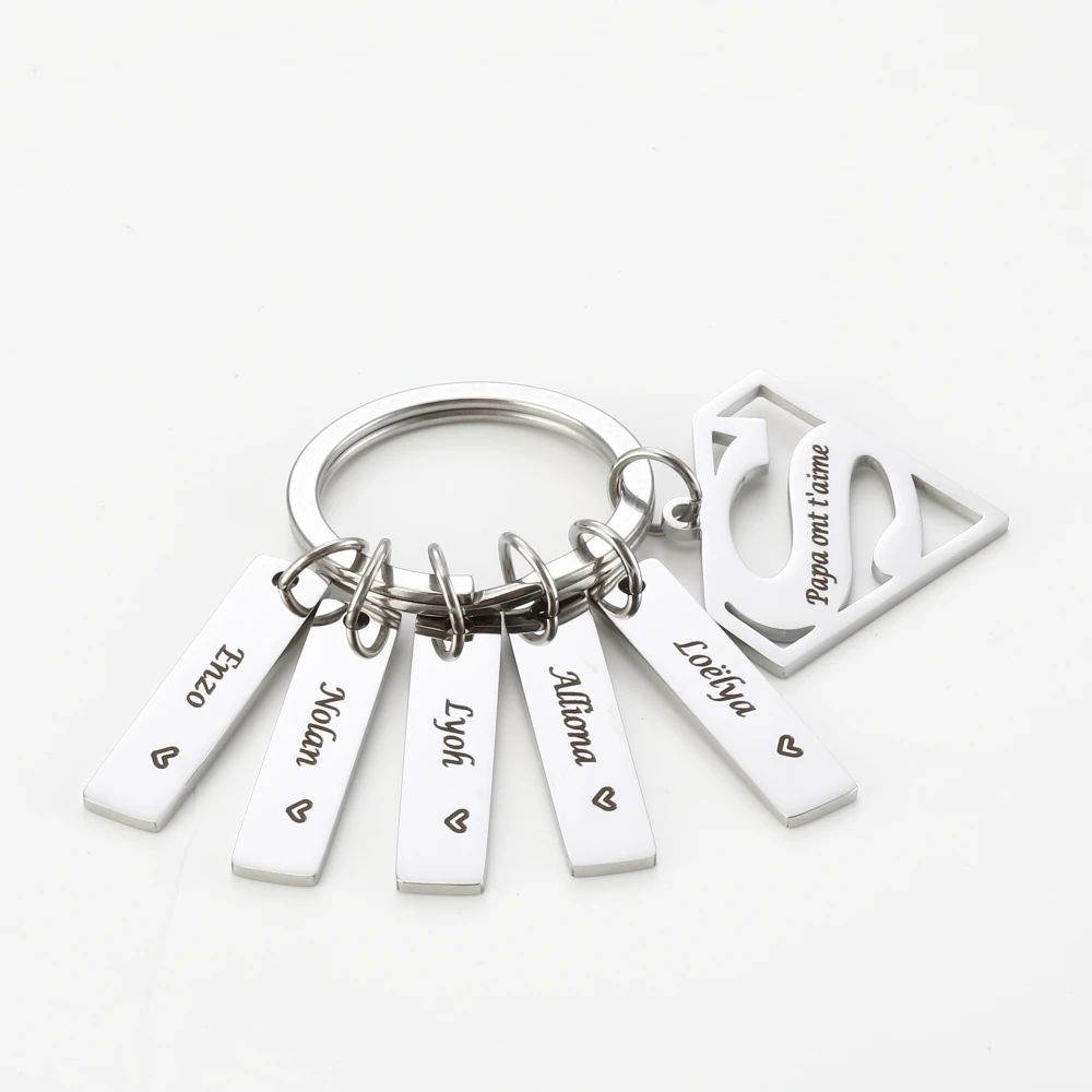 MaiLun Personalisierter Schlüsselanhänger mit Kindernamen, Edelstahl-Bar-Schlüsselanhänger, personalisiertes Vatertagsgeschenk – Detail 1