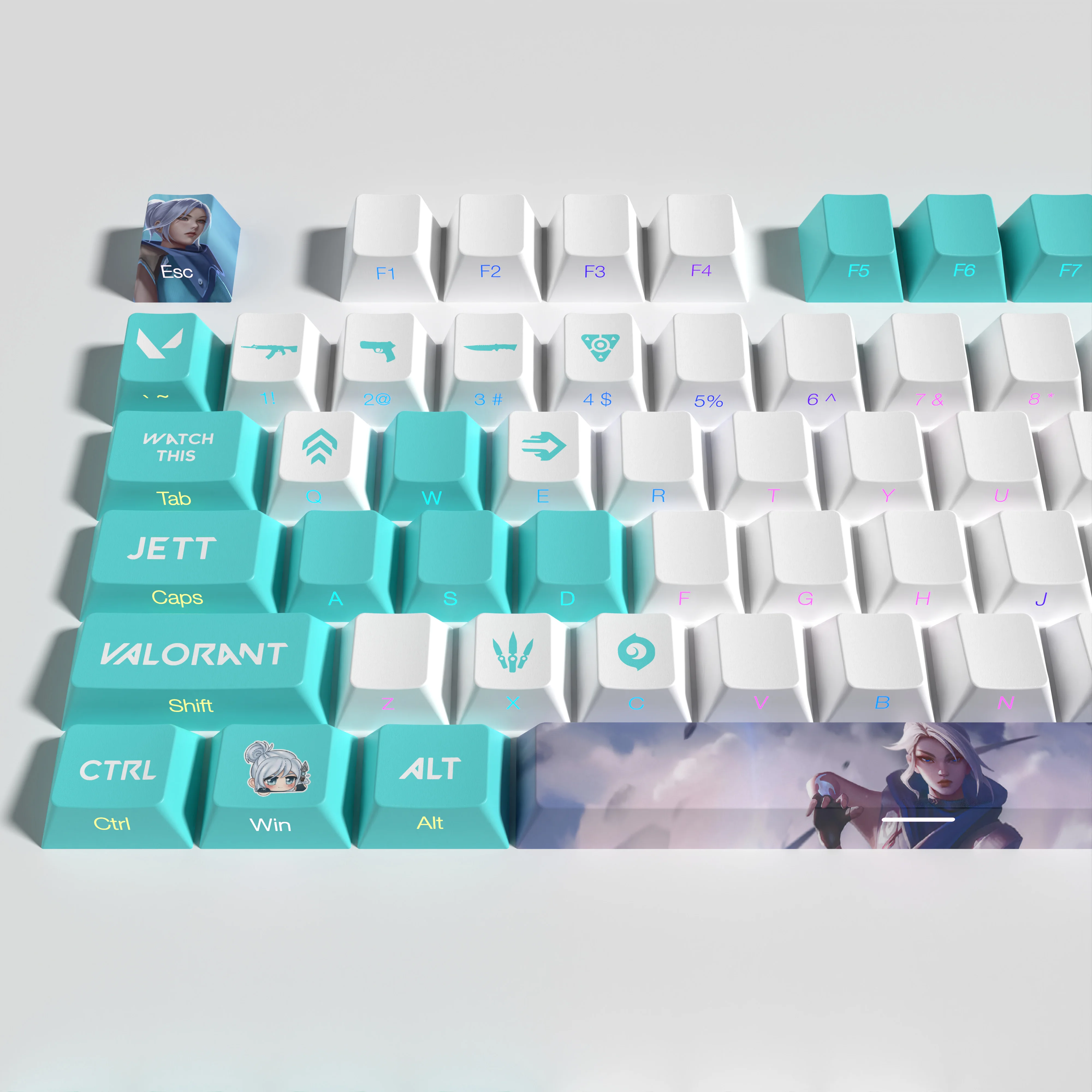 Valorant-transparente Side Print Letter Pbt Dye Sub Keycaps Conjunto Completo Adequado para Keycaps Game Keycaps - Imagem 6