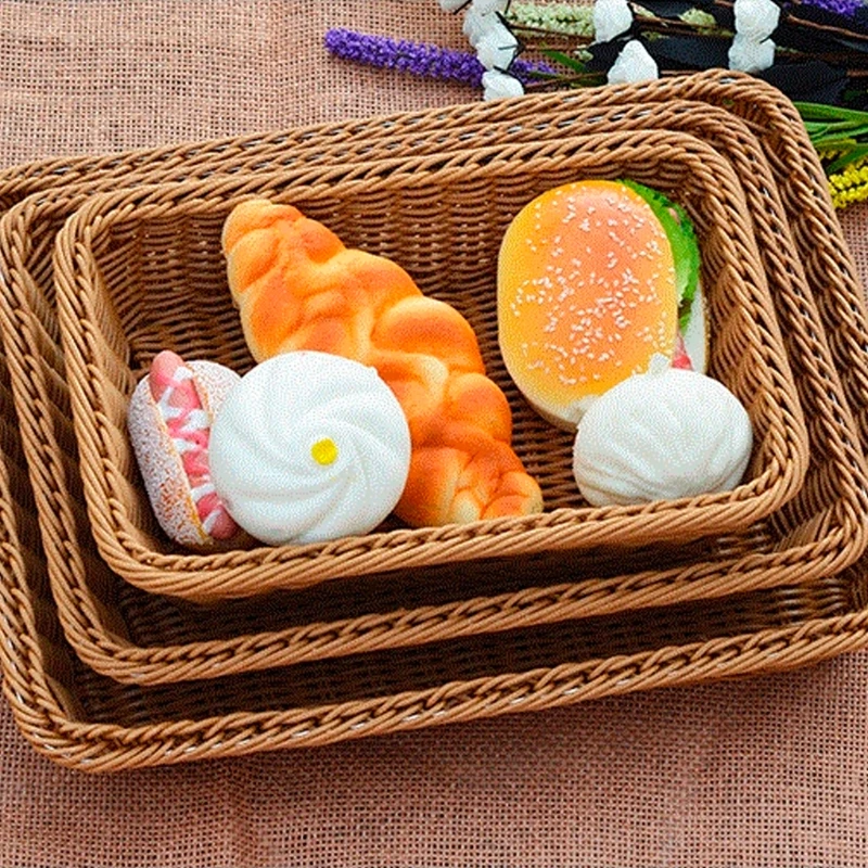 

QX2E Home Square Artificial Rattan Harden Storage Basket Fruit Bins