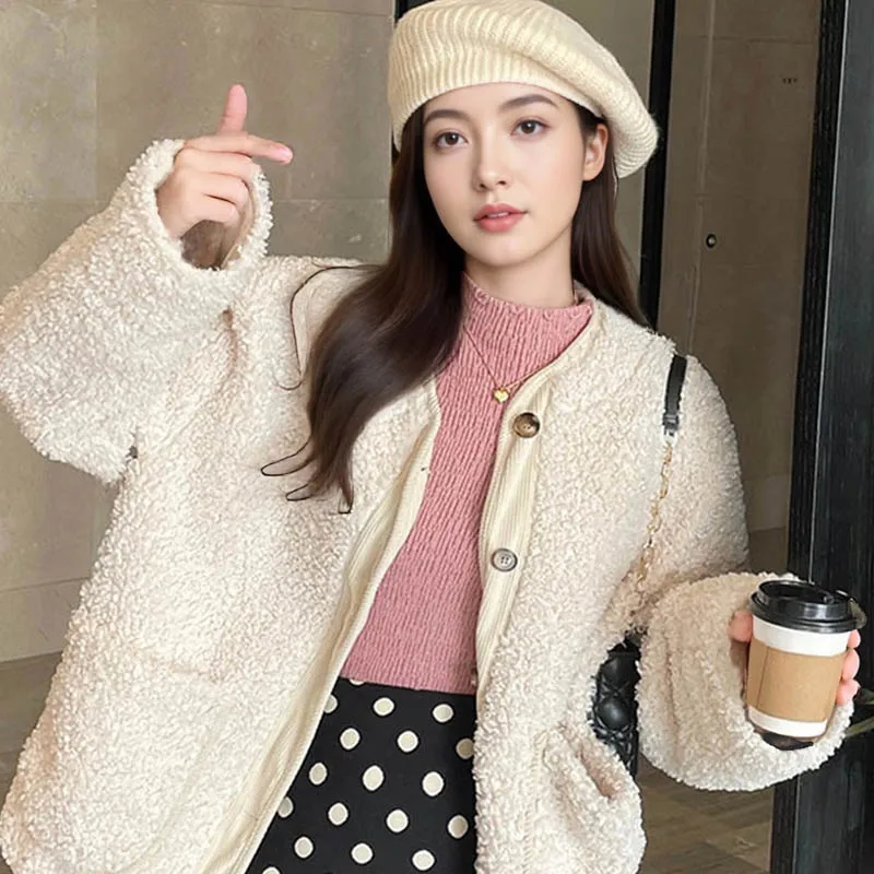 سترة نسائية سميكة للخريف والشتاء بنصف الياقة المدورة، مزاج دافئ ومريح، سترة سفلية بأكمام طويلة