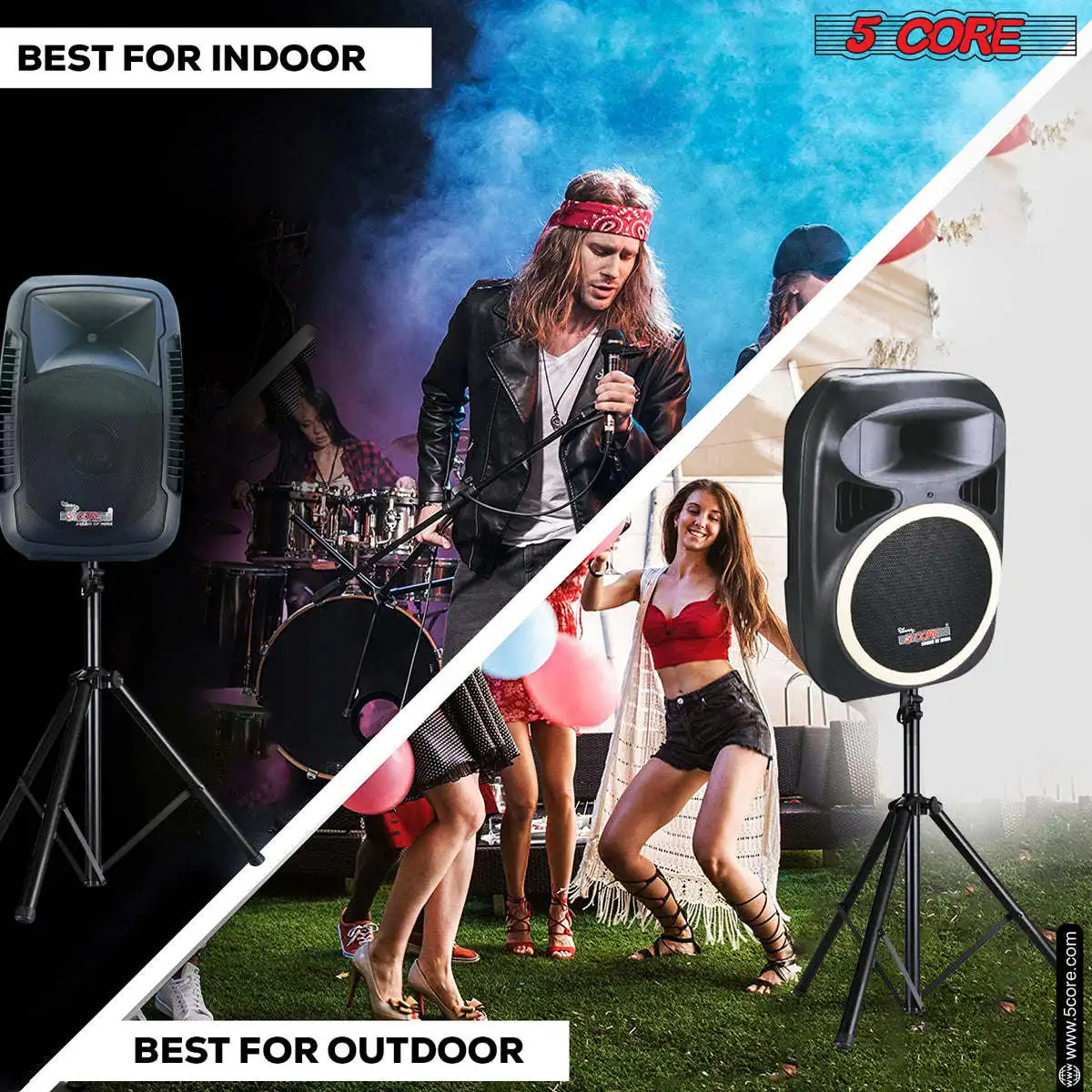 5 Core Speaker Stand Tripod Floor Adjustable Up to 48 Inch DJ Studio Monitor Stands Pole Mount Pair-SS HD 2PK 4FT WB