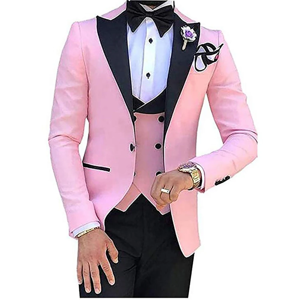 

2023 Men Suit 3 Pcs ( Jacket+Pants+Vest) Slim Fit Groomsmen One Button Groom Tuxedos Peak Blue Lapel Formal Business Wedding