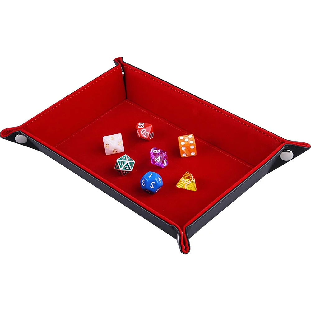 Dice Plate Folding Rectangle PU Leather And Burgundy Velvet Dice Boards For Dungeons Leather Dice Tray For Table Board Games