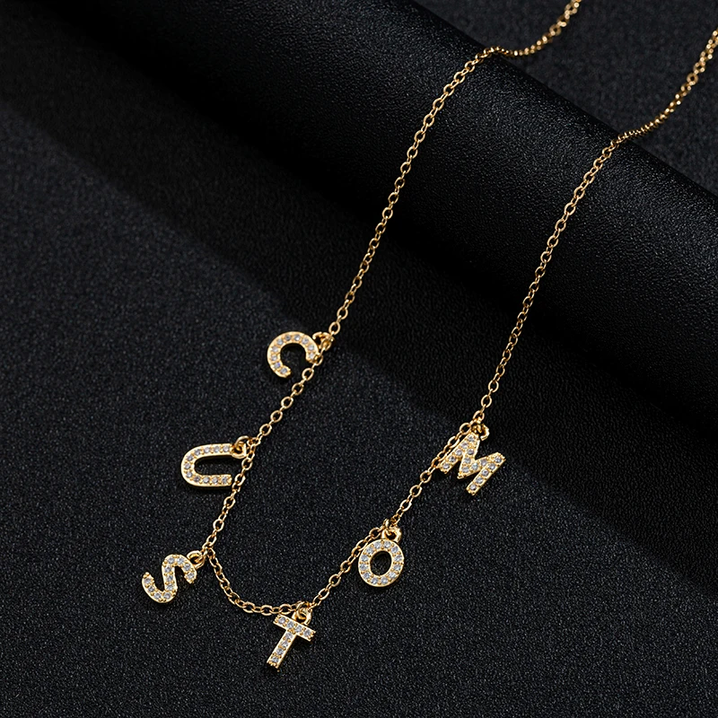 

Personalize Stainless Steel Custom Name Zircon Necklace Customized Crystal Letter Pendant Choker for Women Girl DIY Jewelry Gift