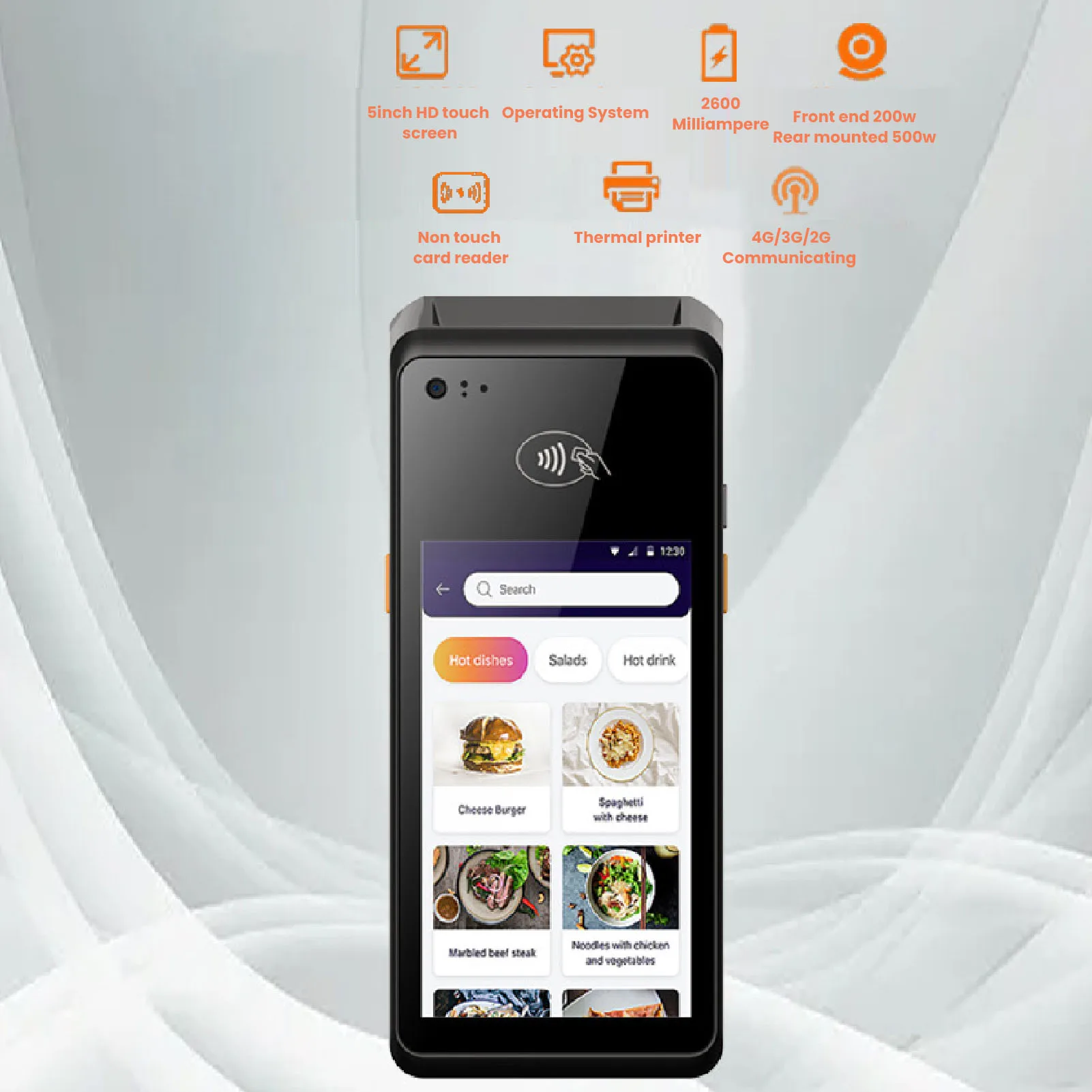 POS 영수증 프린터 5인치 화면 휴대용 4G 와이파이 1D 2D QR NFC 감열 프린터 소규모 사업용 POS 영수증 프린터