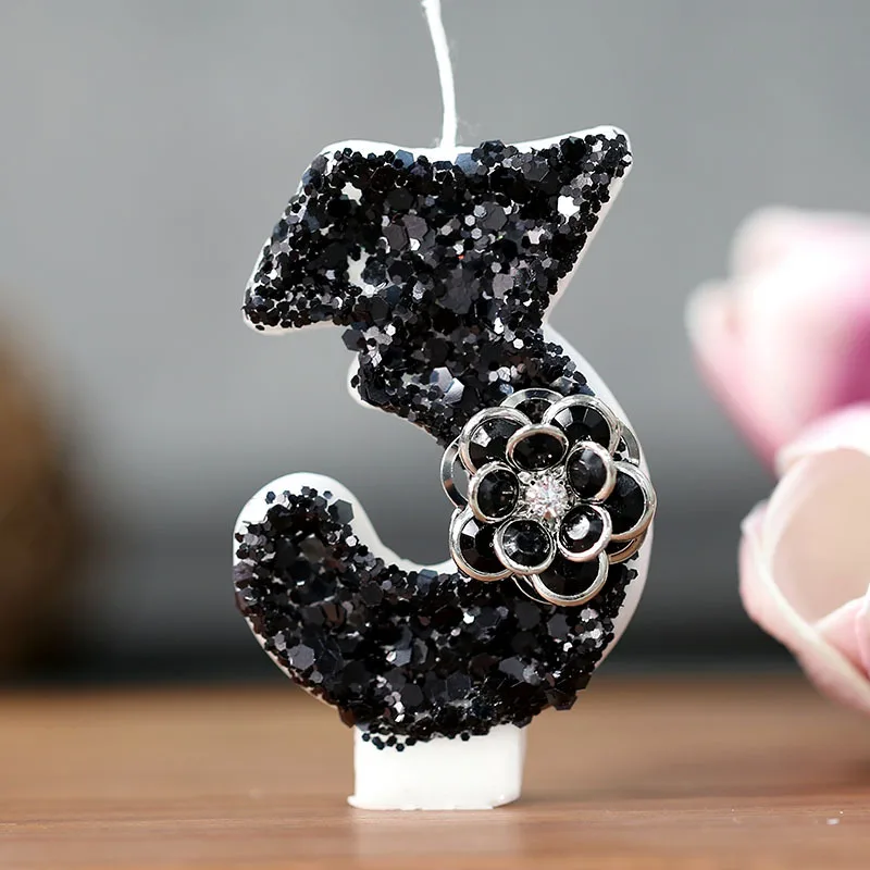Elegant Black Rose Number Candles