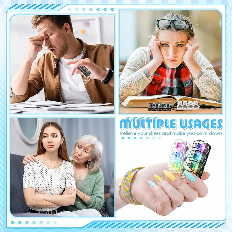 4키 조명 기능 기계식 키보드 키체인 손가락 버튼 스트레스 해소 키캡 (사무실, 가정, 성인, 어린이용)