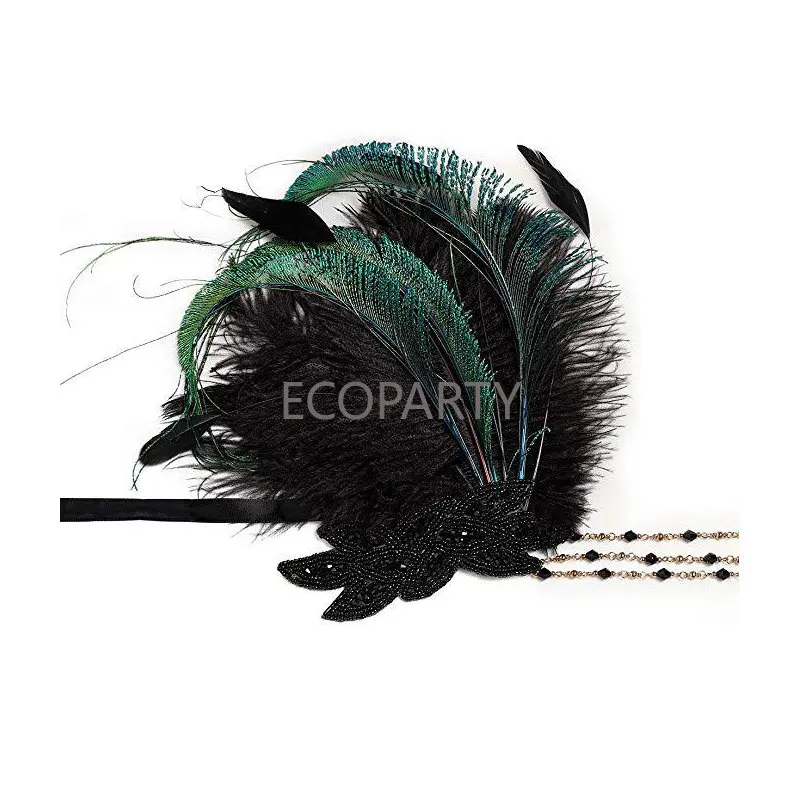 

1920s Headpiece Feather Flapper Headband Great Gatsby Headdress Vintage feather+elastic band knitting Warmer Wrap Headwear