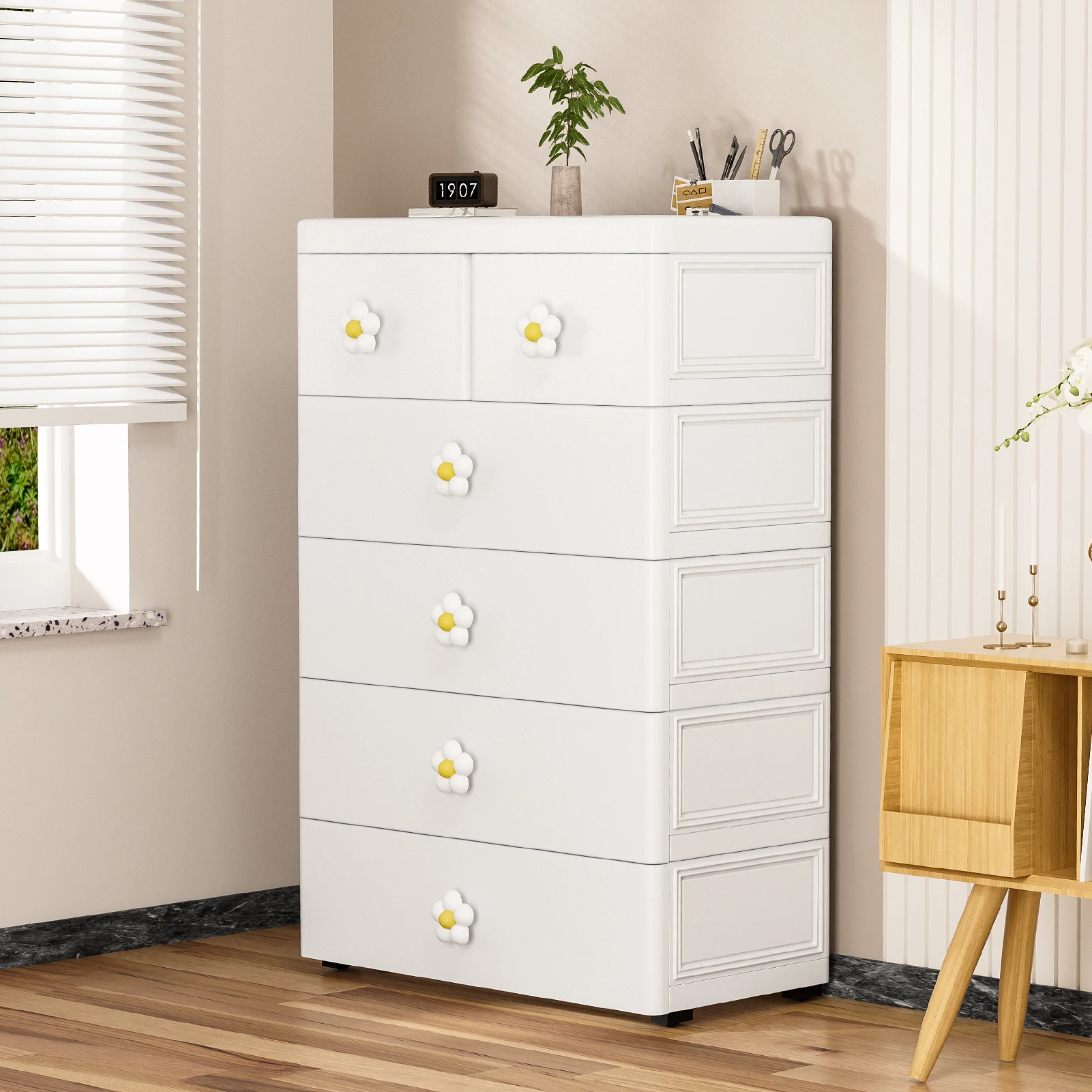 5 Layers Multifunction Living Room Cabinet Storage Box With 6 Drawers Locker Large Capacity Storage Box Home Furniture Pulley 5