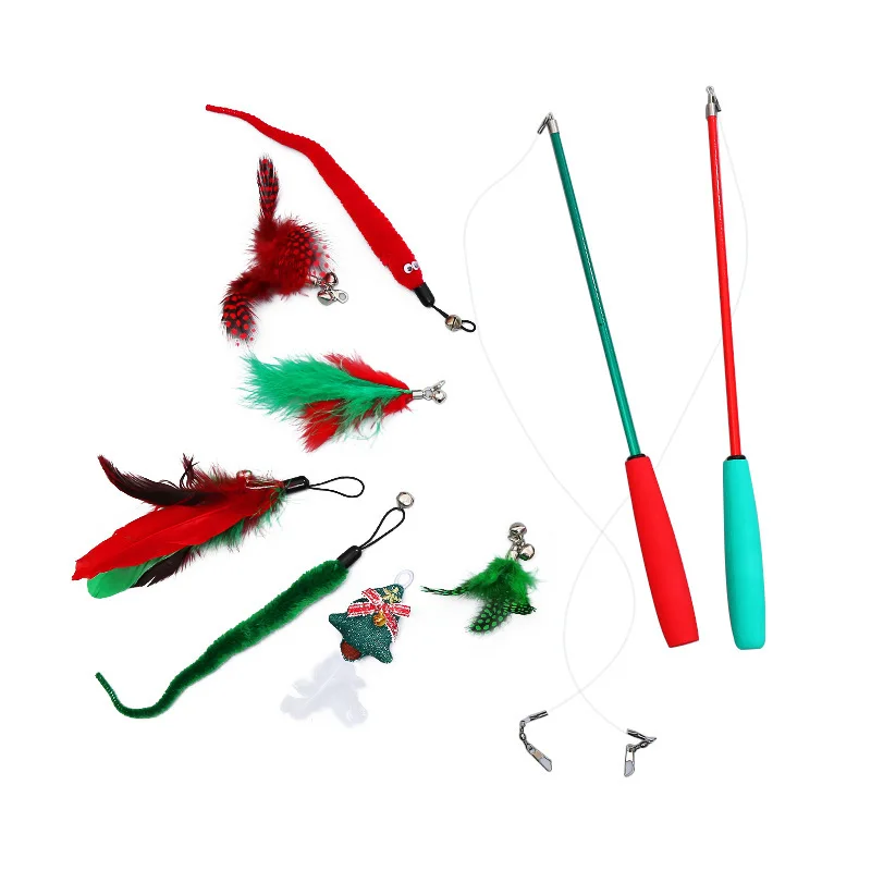 

9PC Replacement Cat Feather Toy Cat Stick With Bell Cat Feather Teaser Wand Pet Kitten Interactive Toy Retractable Fishing Road