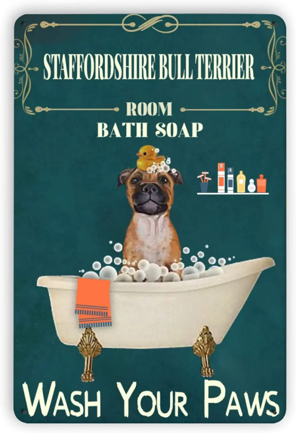 

Fesy Bull Dog Bath Soap Wash Your Paws Metal Signs,Funny Bathroom Decor Bathroom Signs Wash Your Paws Sign Wall Decor 8 X 12