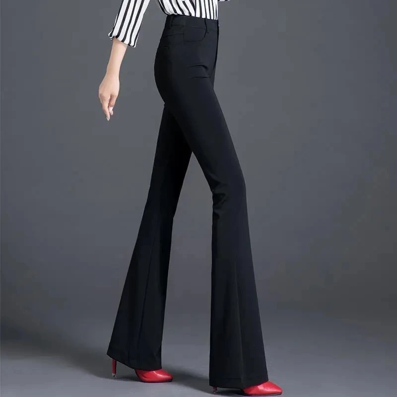 High Elastic Spring Summer Flare Pants Casual Straight