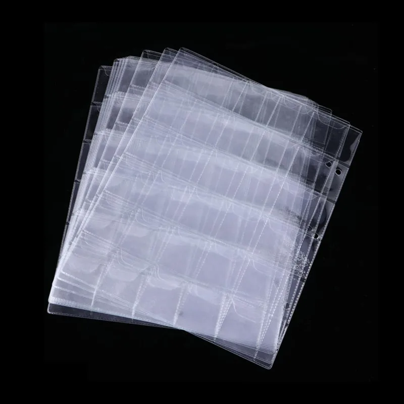 투명 동전 시트 PVC 보호대, 3 홀 동전 앨범 컬렉션 페이지, 12 20 30 35 42 그리드, 26mm, 28mm, 30mm, 33mm, 35mm, 40mm, 62mm 