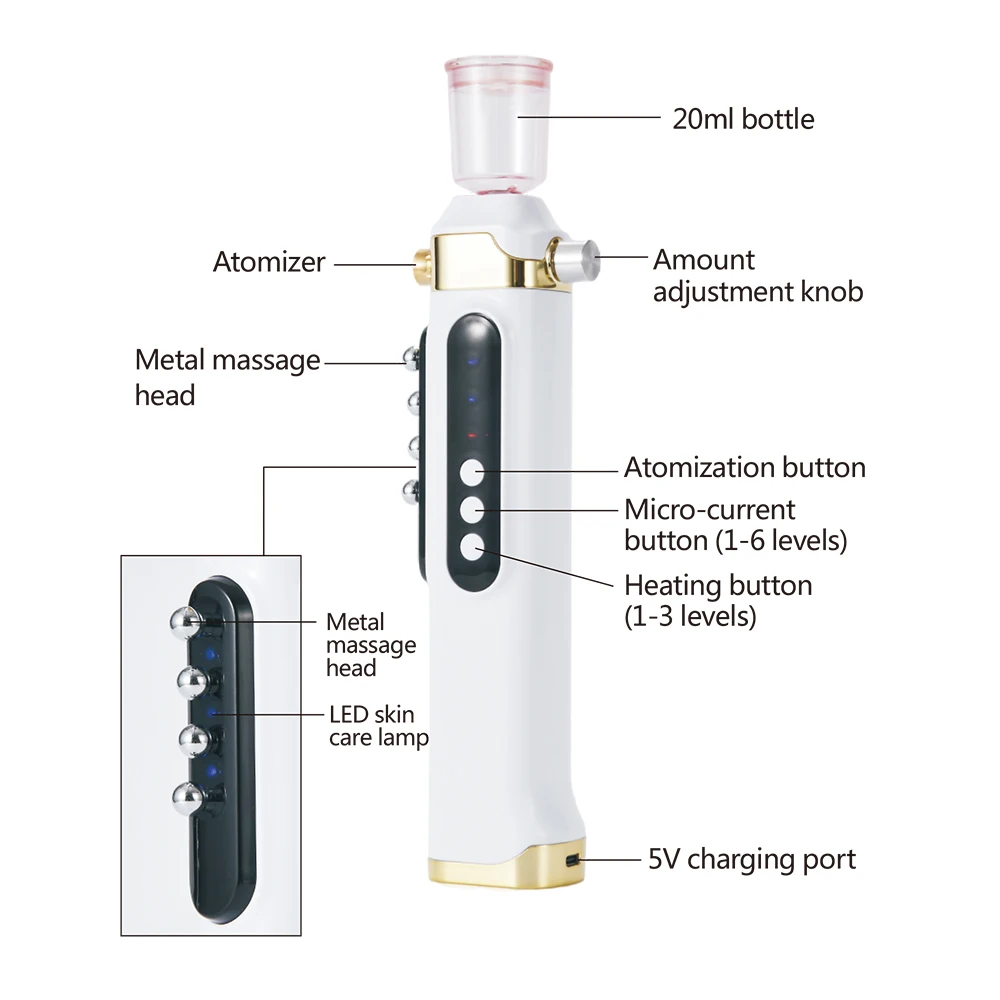 4 in 1 Facial Nano Mist Sprayer Water Oxygen Injector Essence Atomization Skin Moisture EMS Micro Current Lifting Heat Massager