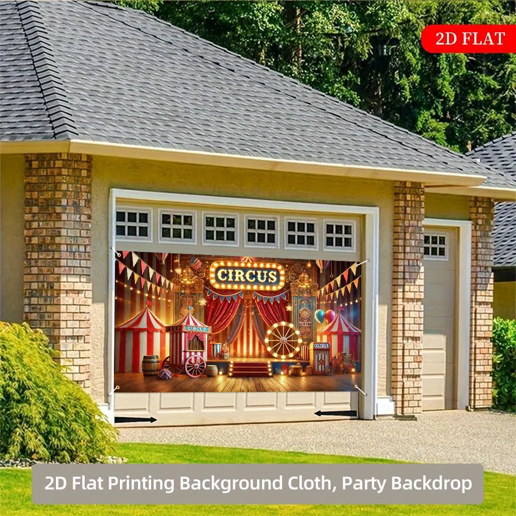 2D flach, 1 Stück Zirkusbühnenhintergrund – 7 Polyester-Partydekorationen, lebendiges Zirkusthema – Detail 6