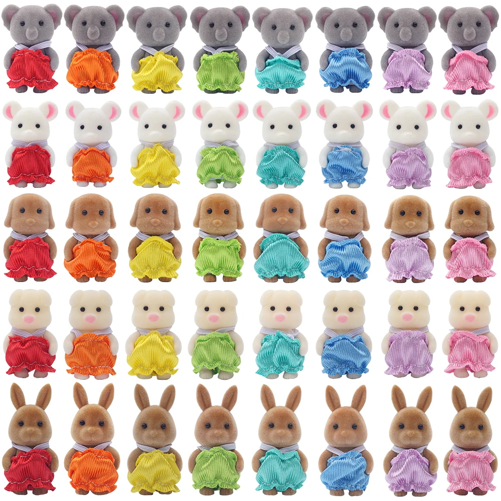 1/12 Forest Animal Reideer Small Baby Colorful Clothing Blue Cat Rabbit 8Pcs Miniature Dollhouse Model Pretend Play Kitchen Toy 3