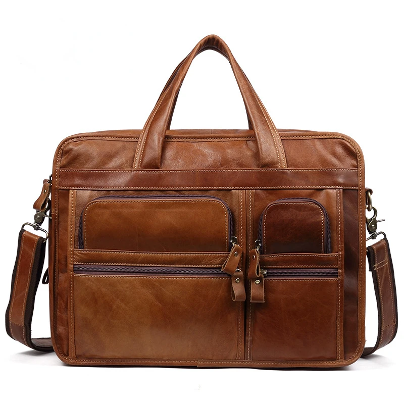 

Jonlily Men's Genuine Leather Shoulder Bag High Capacity Business Commuter Bag Laptop Bag Casual Daybag Briefcases -KG1072