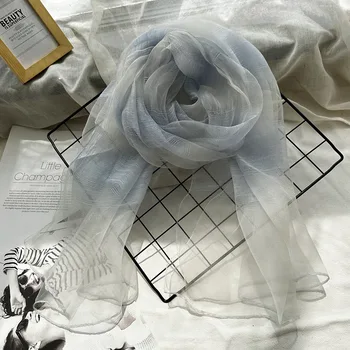 Sciarpa di seta di gelso di canapa da donna blu in filato sottile Autunno da donna Nuovo versatile ed elegante scialle letterario in seta e canapa 1